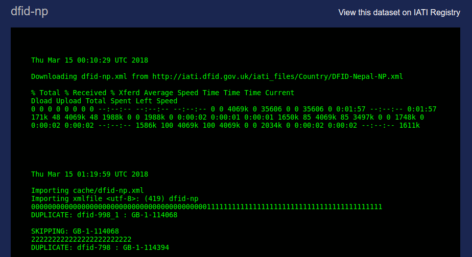 Displaying a dataset log