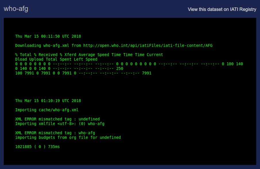 Displaying a dataset log