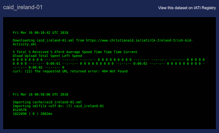 Displaying a dataset log